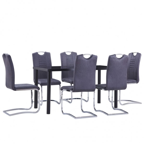 Juego de comedor 7 piezas piel de ante artificial gris