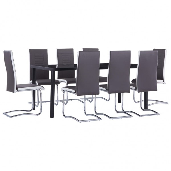 Juego de comedor 9 piezas cuero sintético gris