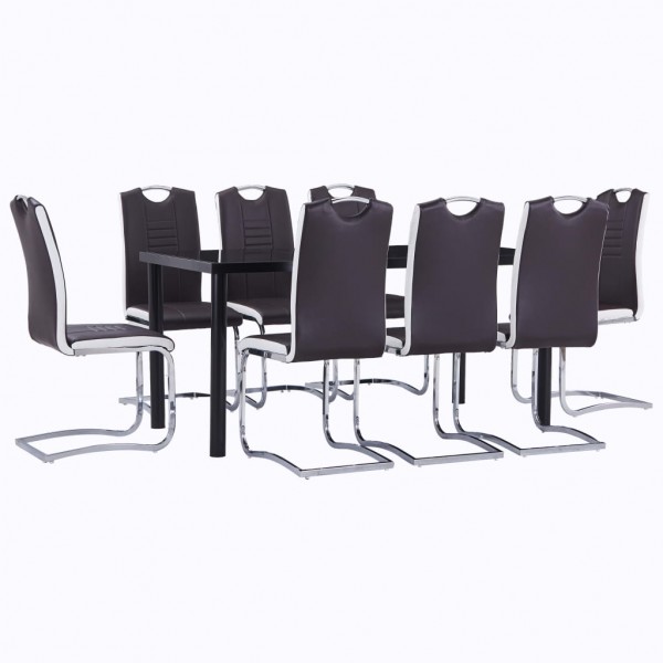 Juego de comedor 9 piezas cuero sintético marrón