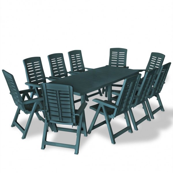 Juego de comedor de jardín 11 piezas plástico verde