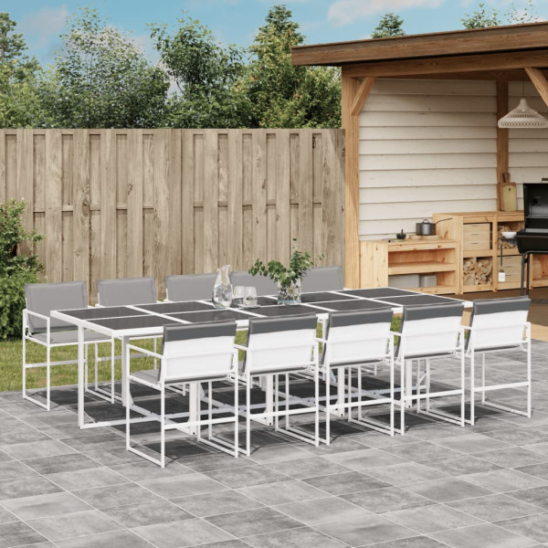 Juego de comedor de jardín 11 pzas con cojines textilene blanco