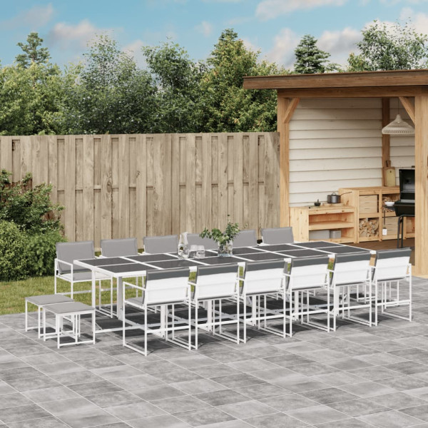 Juego de comedor de jardín 17 pzas con cojines textilene blanco