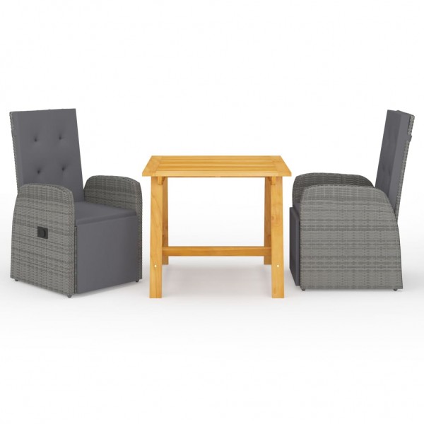 Juego de comedor de jardín 3 piezas gris