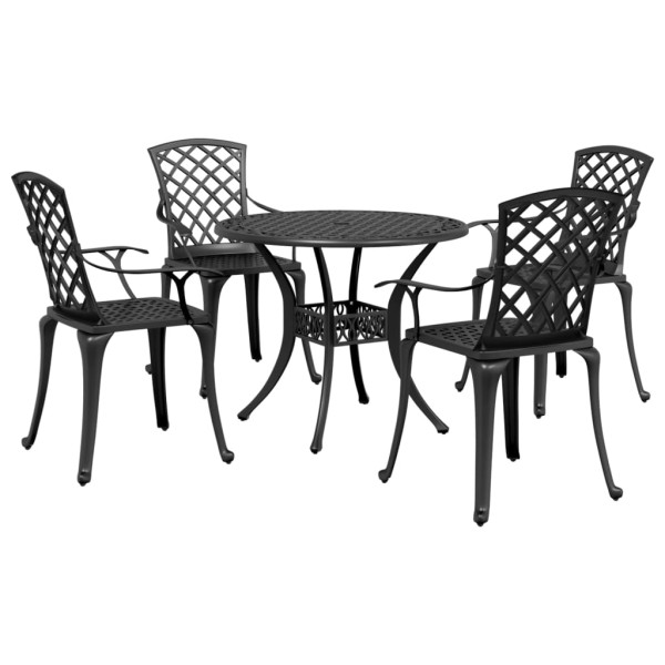 Juego de comedor de jardín 5 piezas aluminio fundido negro