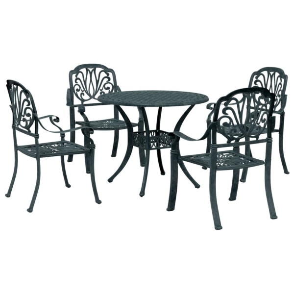 Juego de comedor de jardín 5 piezas aluminio fundido verde