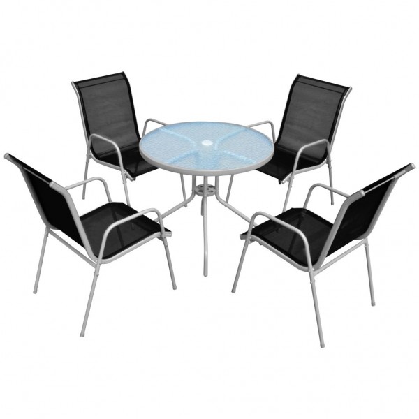 Juego de comedor de jardín 5 piezas de acero negro