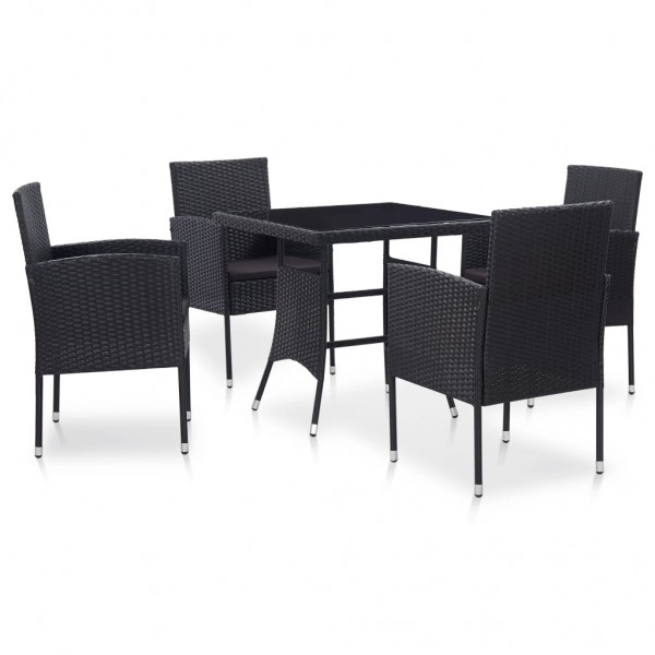 Juego de comedor de jardín 5 piezas de ratán sintético negro