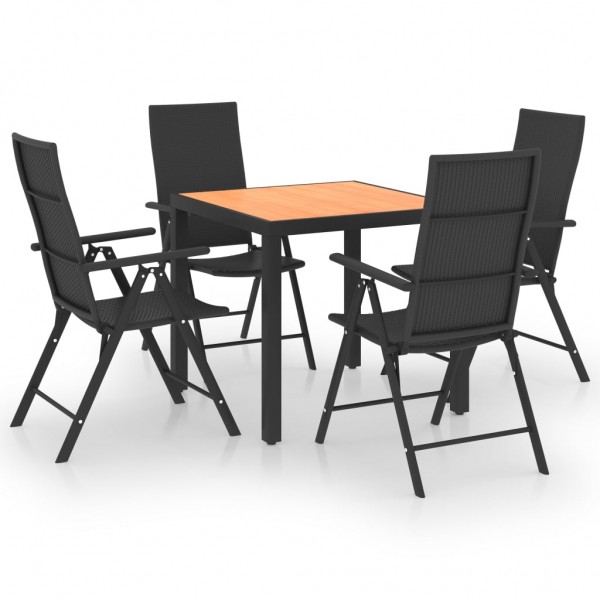 Juego de comedor de jardín 5 piezas negro y marrón