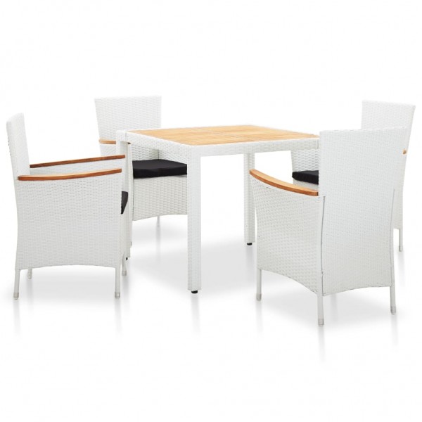 Juego de comedor de jardín 5 piezas ratán sintético blanco