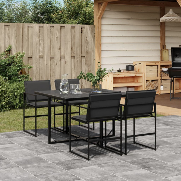 Juego de comedor de jardín 5 pzas con cojines textileno negro