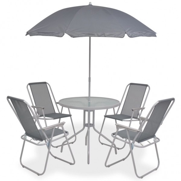 Juego de comedor de jardín 6 piezas acero y textilene gris