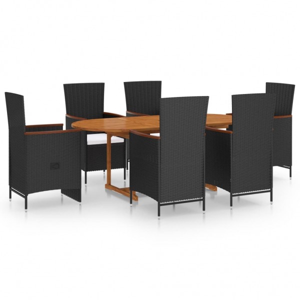 Juego de comedor de jardín 7 piezas negro ratán sintético