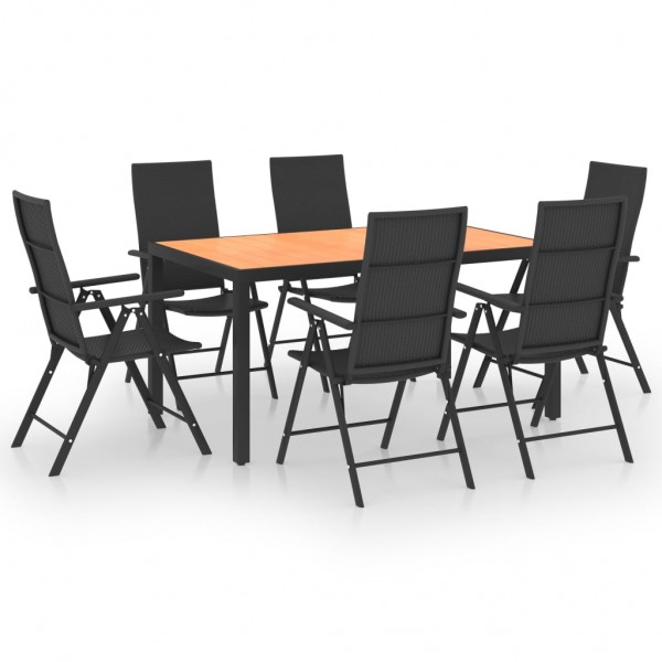 Juego de comedor de jardín 7 piezas negro y marrón