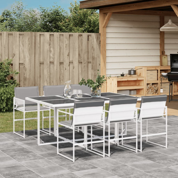 Juego de comedor de jardín 7 pzas con cojines textilene blanco