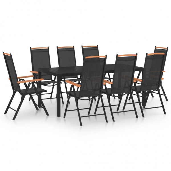 Juego de comedor de jardín 9 piezas aluminio negro