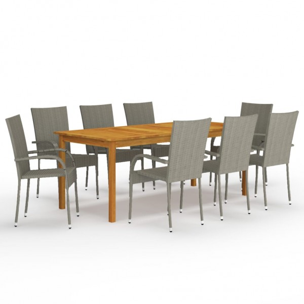 Juego de comedor de jardín 9 piezas gris