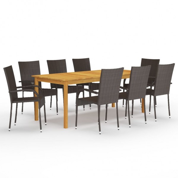 Juego de comedor de jardín de 9 piezas marrón