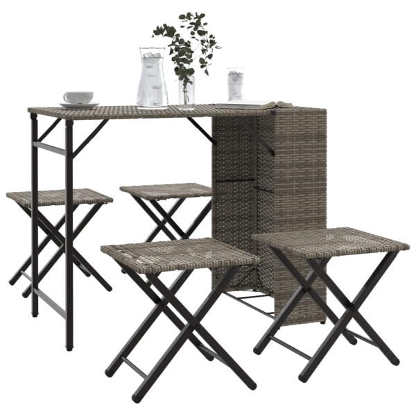 Juego de comedor de jardín plegable 5 piezas ratán PE gris