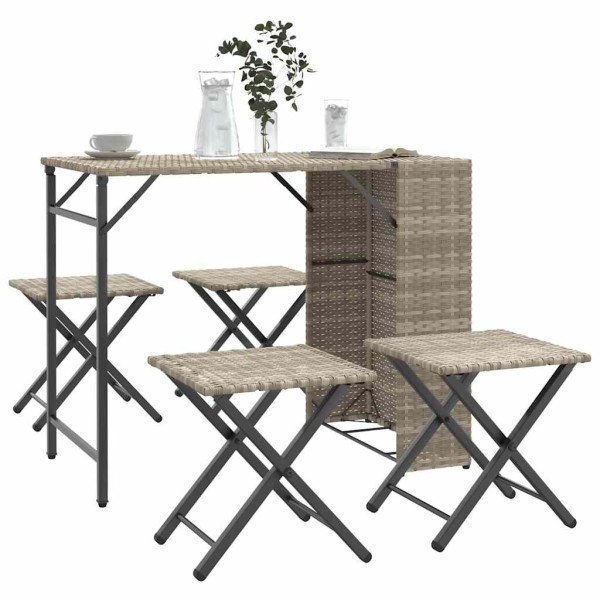 Juego de comedor de jardín plegable 5 pzas ratán PE gris claro