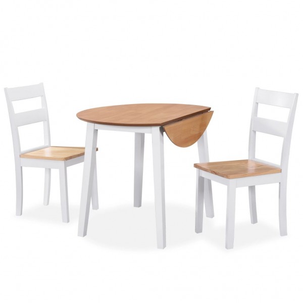 Juego de comedor de MDF y madera de caucho 3 piezas blanco