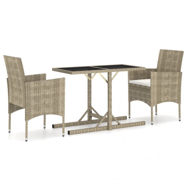 Juego de comedor para jardín 3 piezas beige