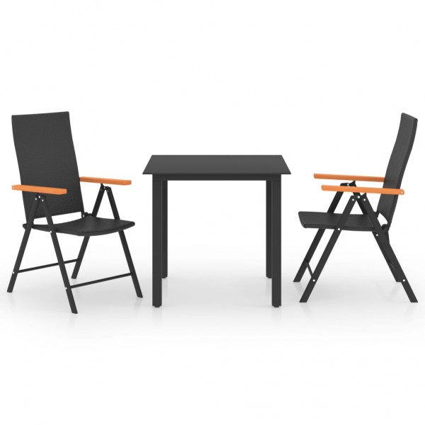 Juego de comedor para jardín 3 piezas negro y marrón