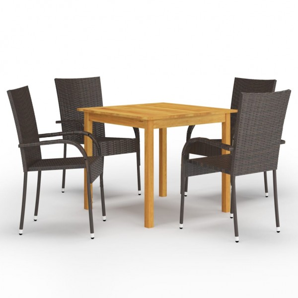 Juego de comedor para jardín 5 piezas marrón