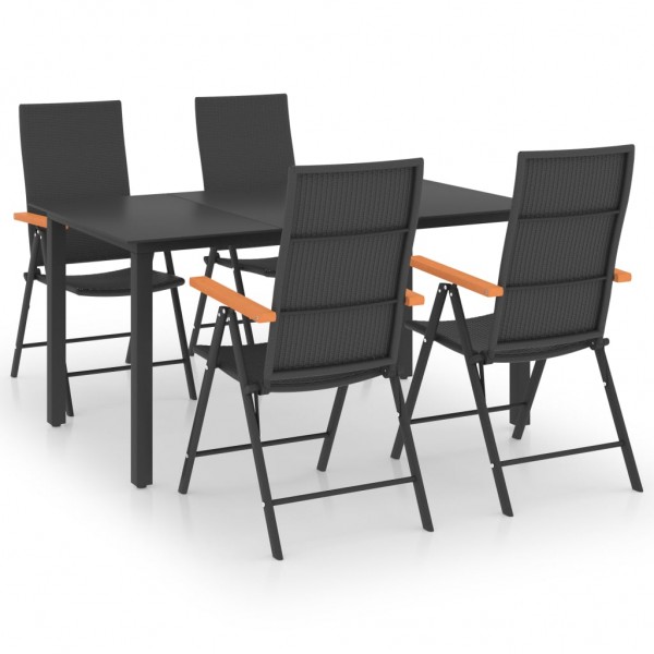 Juego de comedor para jardín 5 piezas negro y marrón