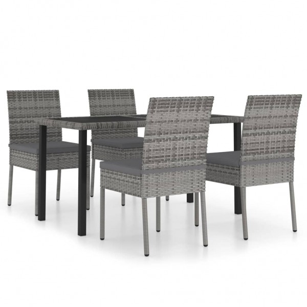 Juego de comedor para jardín 5 piezas ratán sintético gris