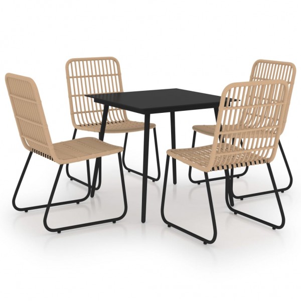 Juego de comedor para jardín 5 piezas ratán sintético y vidrio