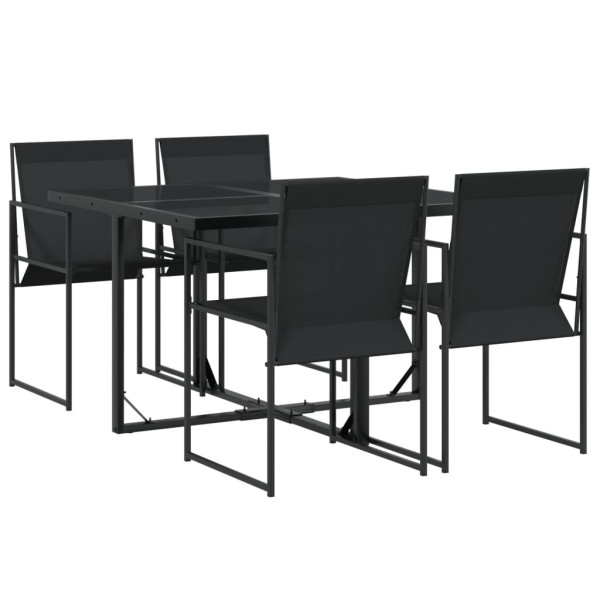 Juego de comedor para jardín 5 piezas textilene negro