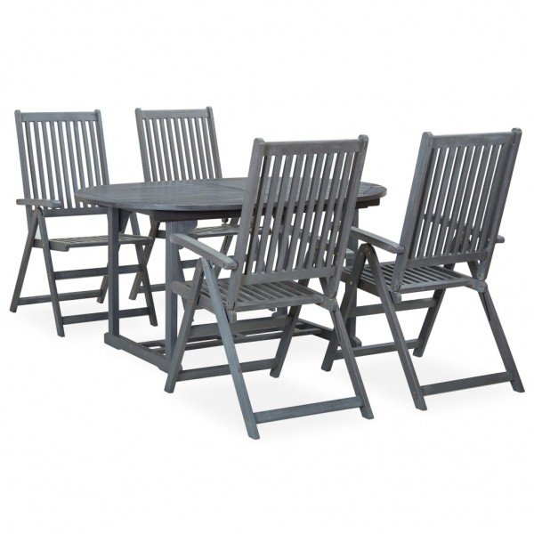 Juego de comedor para jardín 5 pzas madera maciza acacia gris
