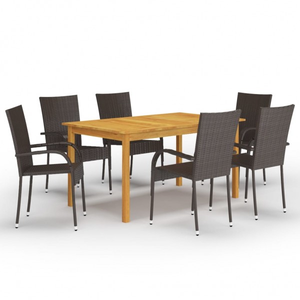 Juego de comedor para jardín 7 piezas marrón