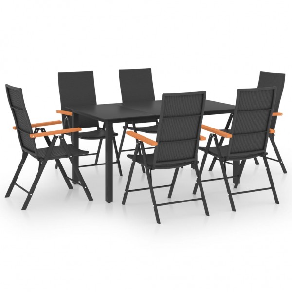 Juego de comedor para jardín 7 piezas negro y marrón