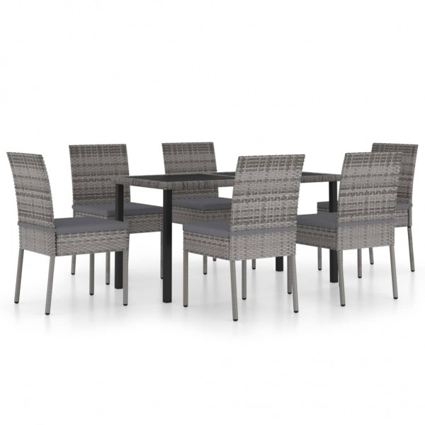 Juego de comedor para jardín 7 piezas ratán sintético gris