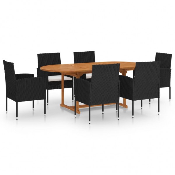 Juego de comedor para jardín 7 piezas ratán sintético negro