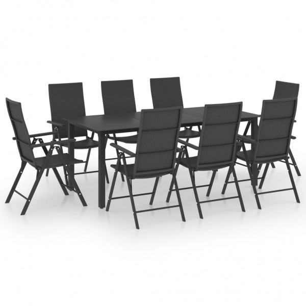 Juego de comedor para jardín 9 piezas negro