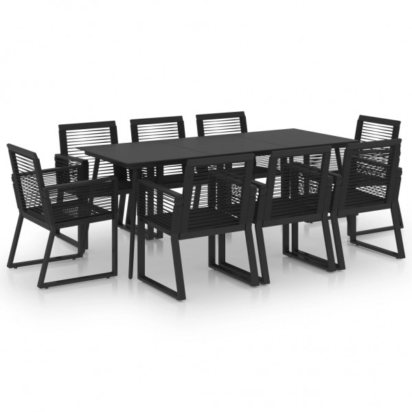 Juego de comedor para jardín 9 piezas ratán PVC negro