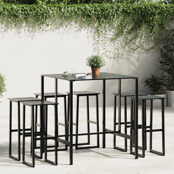 Juego de mesa alta y taburetes de jardín 7 piezas acero negro