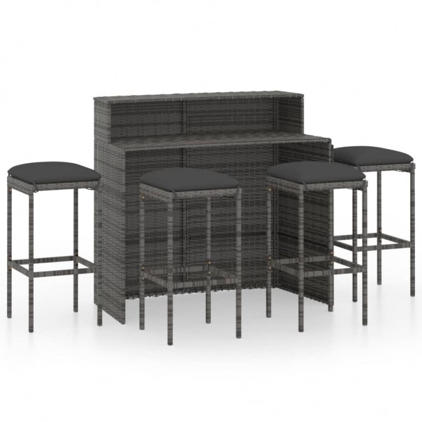 Juego de muebles de bar de jardín de 5 piezas y cojines gris