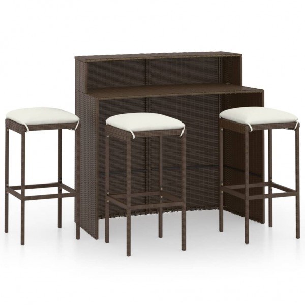 Juego de muebles de bar para jardín 4 piezas y cojines marrón