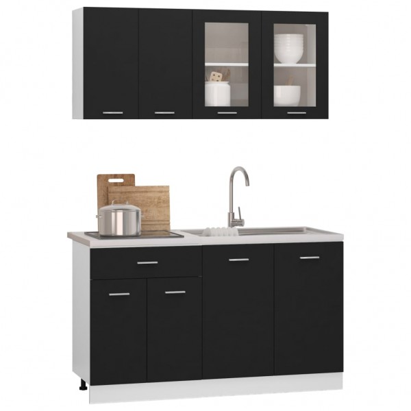 Juego de muebles de cocina 4 piezas aglomerado negro
