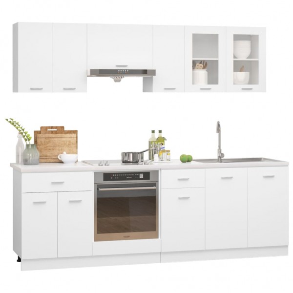 Juego de muebles de cocina 8 piezas madera contrachapada blanco