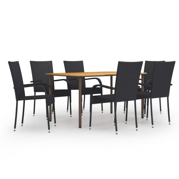 Juego de muebles de comedor de jardín 7 piezas ratán PE negro