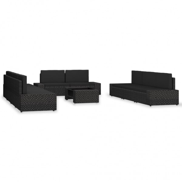 Juego de muebles de jardín 10 piezas ratán sintético negro