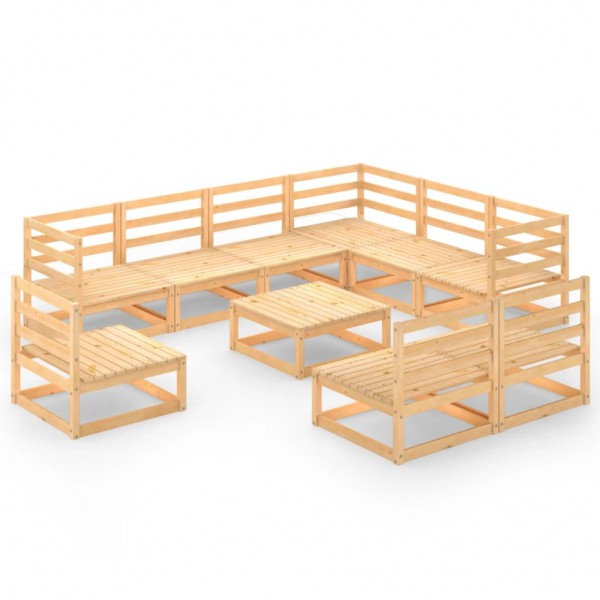Juego de muebles de jardín 10 pzas y cojines madera pino maciza