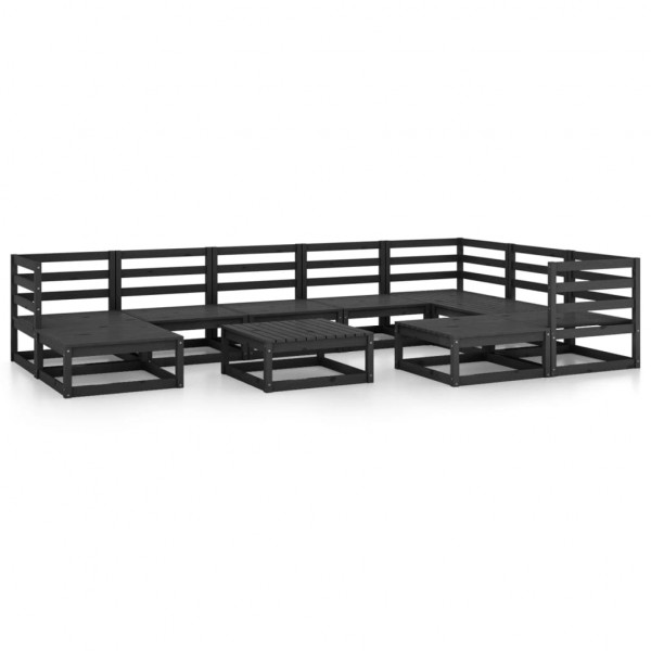 Juego de muebles de jardín 10 pzas y cojines negro madera pino