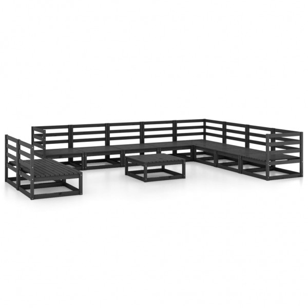 Juego de muebles de jardín 11 pzas negro madera maciza de pino
