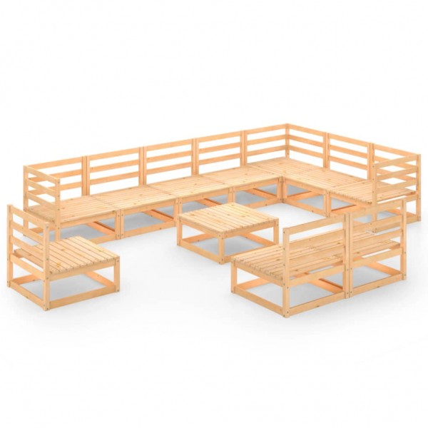 Juego de muebles de jardín 11 pzas y cojines madera pino maciza