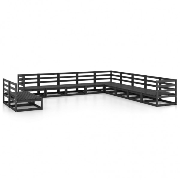 Juego de muebles de jardín 11 pzas y cojines negro madera pino